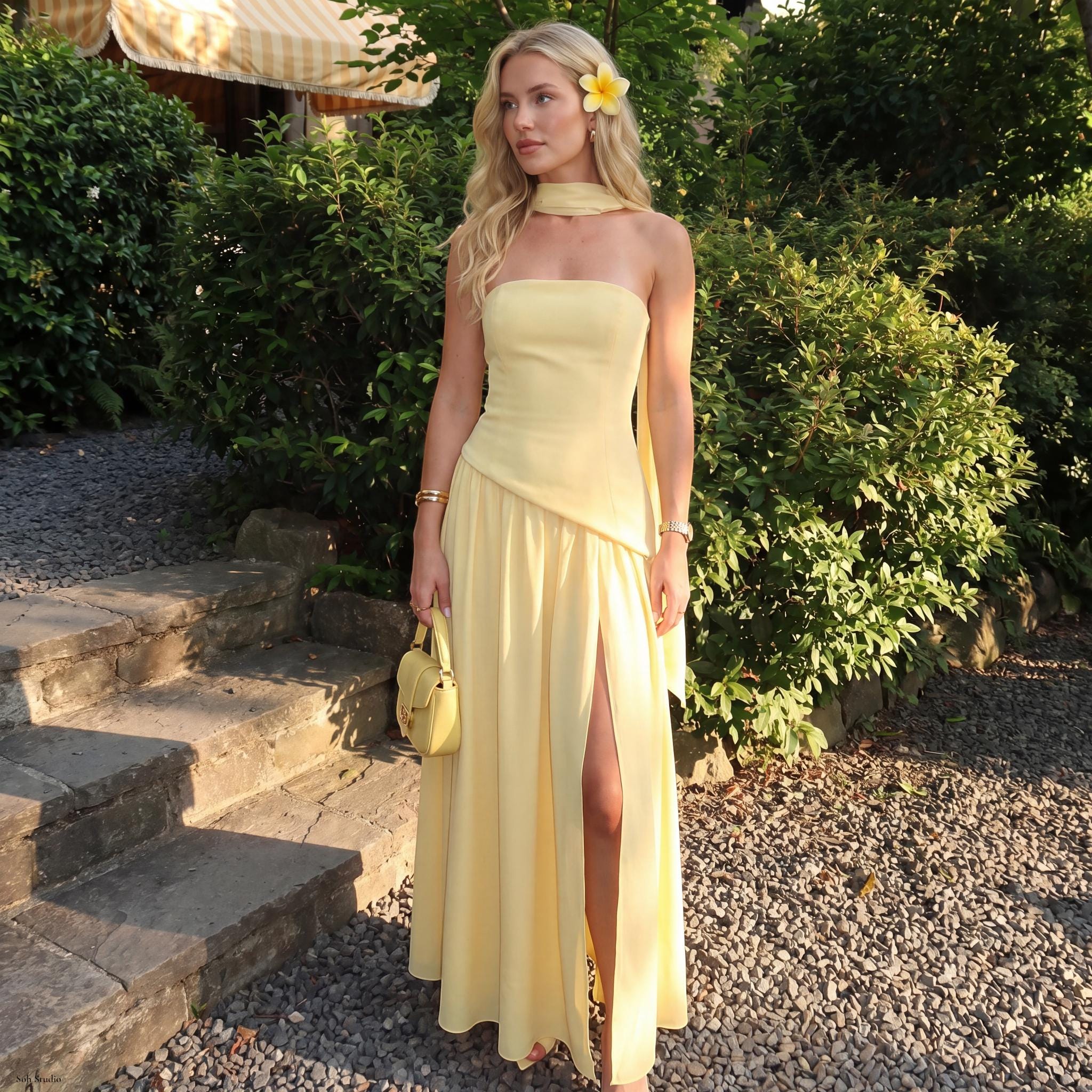 yellow formal dress strapless Analeah Strapless Maxi Dress Lemon Yellow main image 0