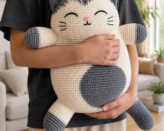 Cat Cushion Crochet Pattern For Beginners Amigurumi Plush Kitten Body Pillow Tutorial Instant Digital Download PDF DIY Nursery Decor Gift