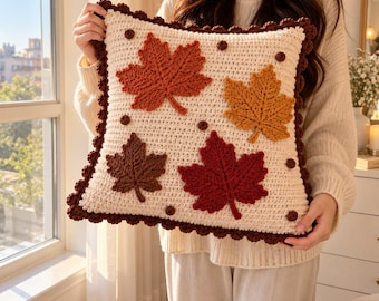 Maple Leaf Cushion Crochet Pattern For Beginners Autumn Plush Pillow Tutorial Instant Digital Pattern DIY Rustic Home Decor