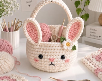 Easter Basket Crochet Pattern For Beginners Amigurumi Bunny  Easter Egg Hunt Storage Instant Digital Download PDF DIY Holiday Decor