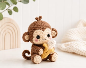 Monkey Crochet Pattern for Beginners Cute Amigurumi Milo Monkey with Banana Digital Download PDF Stuffed Animal Toy for DIY Crafting