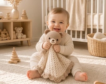 Baby Lovey Crochet Pattern For Beginners Amigurumi Bear Security Blanket Tutorial Instant Digital Download PDF DIY Baby Shower Gift