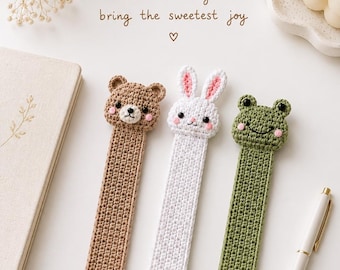 Animal Bookmark Crochet Pattern For Book lovers Cute Bear Bunny Frog Page Marker Tutorial Instant Digital Download PDF DIY Handmade Gift