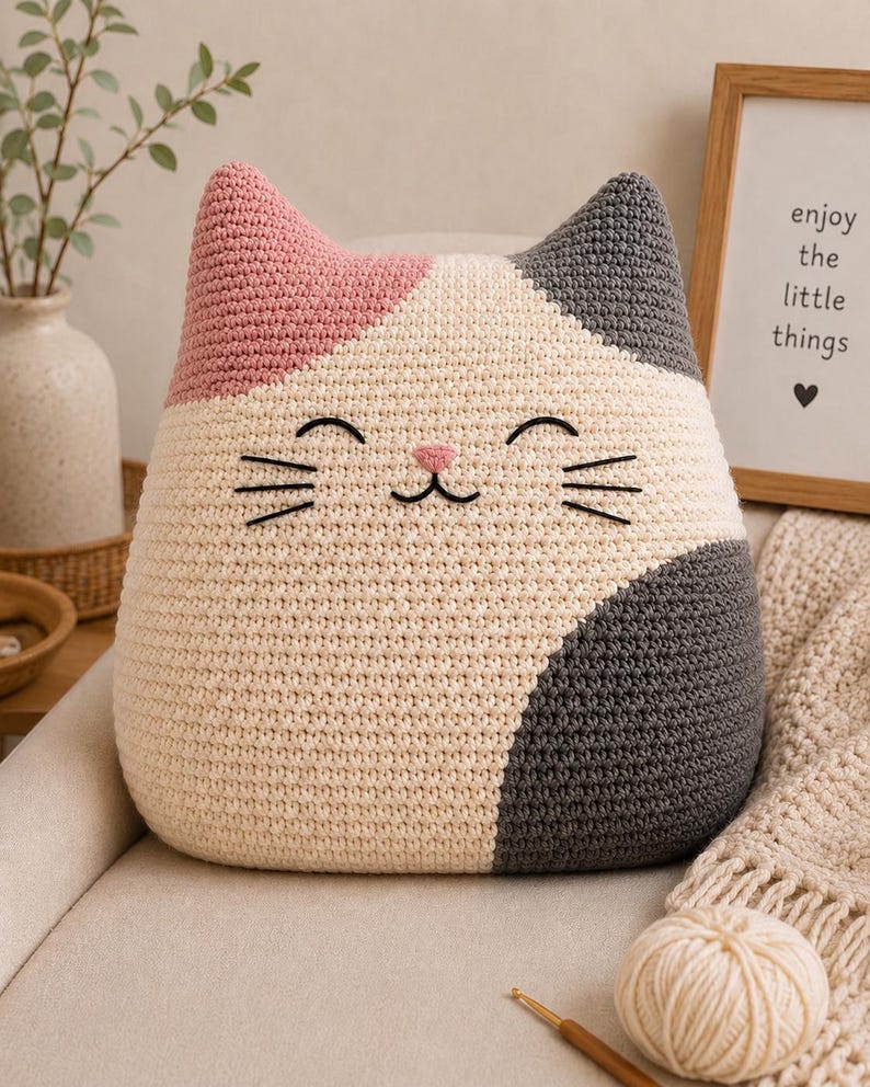 Cat Pillow Crochet Pattern For Cat Lovers Plush Kitty Crochet Cushion PDF Beginner Friendly Digital Download DIY Craft for Home Decor image 3