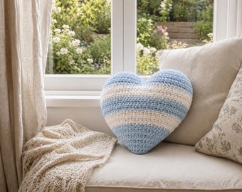Heart Pillow Crochet Pattern For Beginners Cozy Striped Heart Cushion Tutorial Instant Digital Download PDF DIY Handmade Home Decor