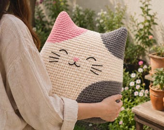 Cat Pillow Crochet Pattern For Cat Lovers Plush Kitty Crochet Cushion PDF Beginner Friendly Digital Download  DIY Craft for Home Decor