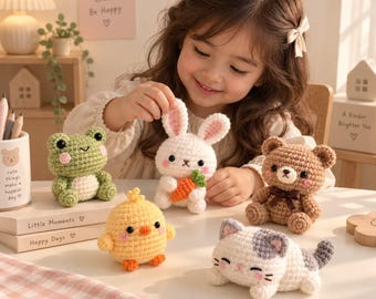 5-in-1 Crochet Bundle Pattern Chick Bear Kitty Rabbit and Frog Tutorial Instant Digital Download PDF DIY Cute Amigurumi Pocket Plushies