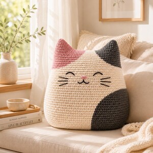 Cat Pillow Crochet Pattern For Cat Lovers Plush Kitty Crochet Cushion PDF Beginner Friendly Digital Download DIY Craft for Home Decor image 4