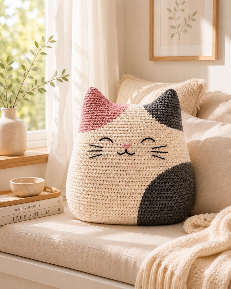 Cat Pillow Crochet Pattern For Cat Lovers Plush Kitty Crochet Cushion PDF Beginner Friendly Digital Download DIY Craft for Home Decor image 4