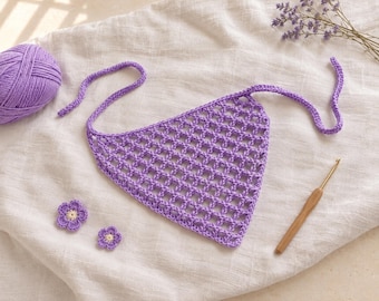 Mesh Bandana Crochet Pattern For Women Summer Mesh Hair Kerchief Tutorial Instant Digital Download PDF DIY Handmade Tie-On Headband