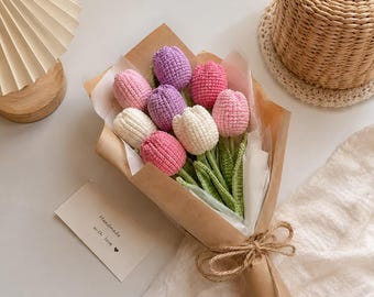 Tulip Crochet Pattern For Beginners Cute Tulip Flower Bouquet Tutorial Instant Digital Download PDF DIY Handmade Desk Decor