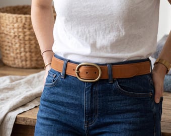 Genuine Leather Women's Belt, Two-Layer Cowhide, Classic Metal Buckle Waist Belt