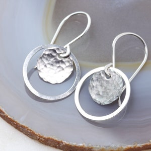 small hammered sterling silver hoop, disc earrings / geometric earrings / minimalist earrings / Toronto / Ontario / Canadian artisan