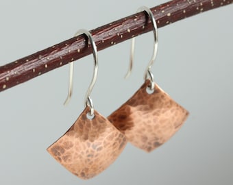 copper / small hammered earrings / diamond earrings / geometric earrings / rustic / boho earrings / minimalist / Toronto / Canadian artisan