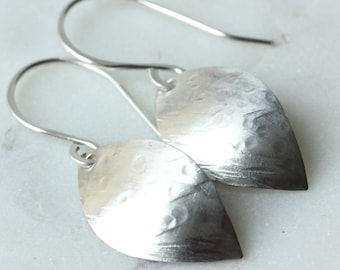 silver hammered leaf earrings / handmade earrings /  boho / argentium silver earrings / Toronto / Canadian artisan