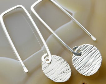 hammered silver mini disc earrings / silver, gold, rose gold rectangular earrings / threader earrings / minimalist earrings /Toronto/Ontario