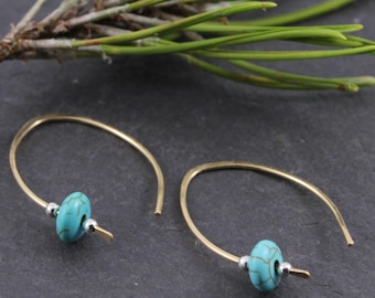 14k gold filled / small threader, turquoise earrings / gemstone earrings / gold earrings / minimalist earrings / December Birthstone