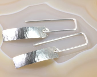 small hammered sterling silver rectangular bar earrings / geometric earrings / minimalist earrings / Toronto / Ontario / Canadian artisan