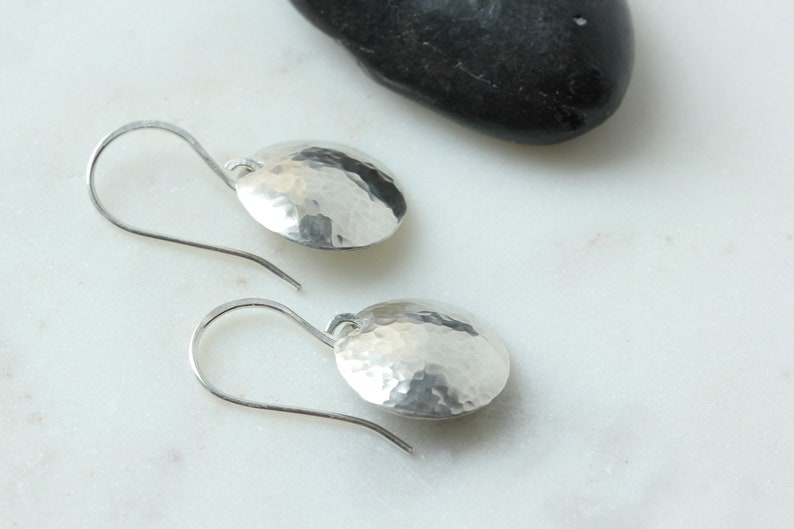 silver moon hammered earrings / handmade disc earrings / boho / argentium silver earrings / Toronto / Canadian artisan image 3