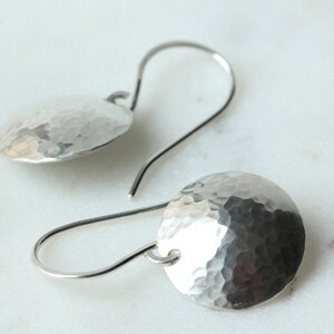 silver moon hammered earrings / handmade disc earrings / boho / argentium silver earrings / Toronto / Canadian artisan image 4