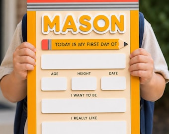 Personalised First & Last Day of School Sign, Custom Pencil School Board, Reusable Photo Prop, Back to School, Preschool Name Plaque Gift