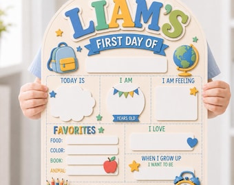 Personalised First & Last Day of School Sign, Custom Name Back to School Photo Prop, Preschool Toddler Boy, Reusable Photo Prop Board