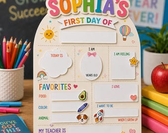 Personalised First & Last Day of School Sign, Custom Back to School Board, Reusable Photo Prop, Nursery Reception Preschool Name Plaque Gift