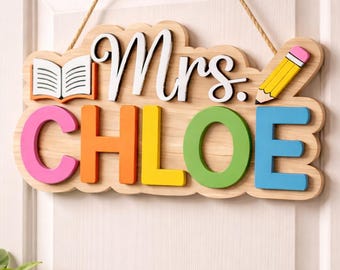 Personalized Teacher 3D Wooden Door Sign, Classroom Welcome Sign, Custom Teacher Door Hanger, Back to School Gift, Teacher Appreciation Gift