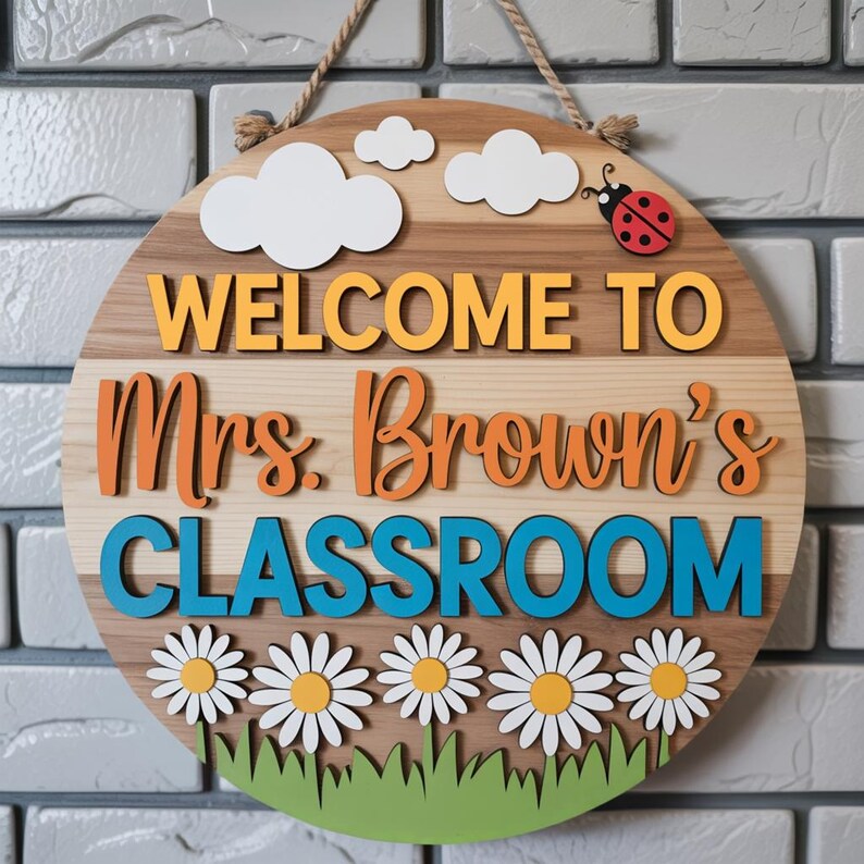 Personalized Teacher 3D Wooden Door Sign, 3D Ladybug Welcome Sign ...