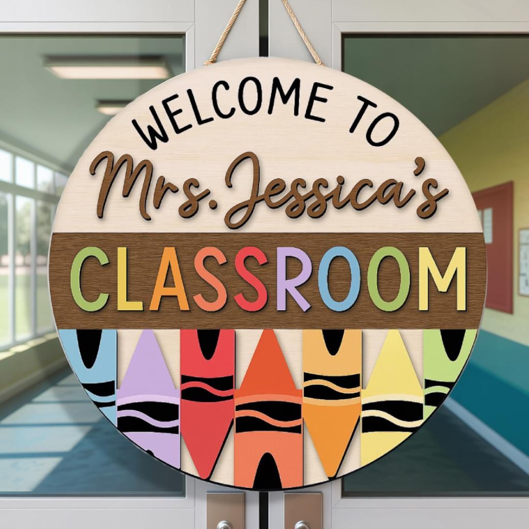 Personalized Teacher 3D Wooden Door Sign, 3D Crayon Teacher Name Sign ...