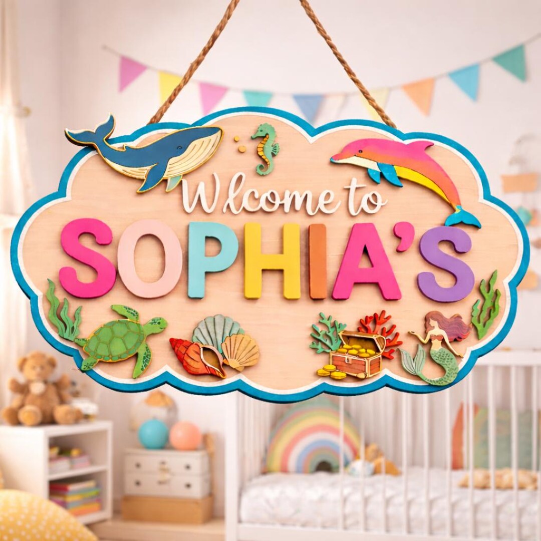 Personalized Under the Sea Nursery Door Sign, Ocean Animal Baby Name ...