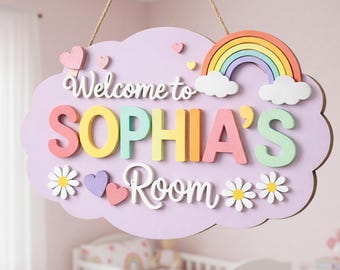 Personalized Classroom Door Sign, Custom Teacher Name Sign, Pastel Rainbow Classroom Decor, Welcome To Classroom Sign, Back To School Gift