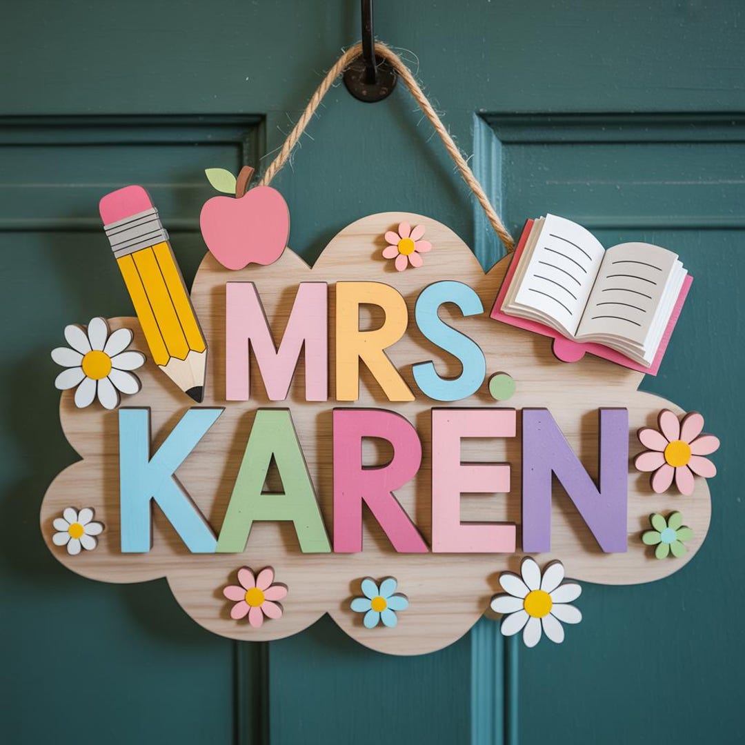 Personalized Teacher 3D Wooden Door Sign, Classroom Welcome Sign ...