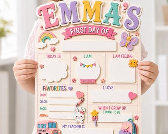 Personalized First Day of School Board Sign, Custom Kids Milestone Board, Reusable Back to School Photo Prop, Girl School Chalkboard