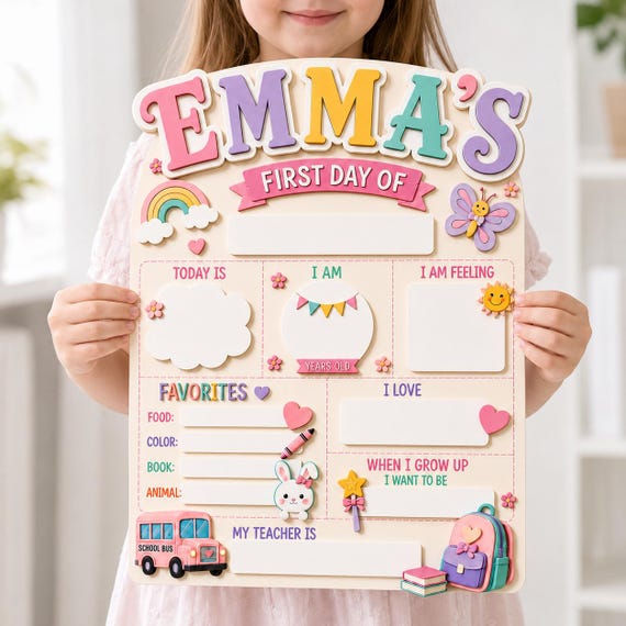 Personalized First Day of School Board Sign, Custom Kids Milestone Board, Reusable Back to School Photo Prop, Girl School Chalkboard