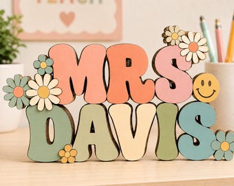 Personalized Teacher Desk Wooden Block, Custom Teacher Appreciation Gift, Classroom Decor, Back to School Gifts