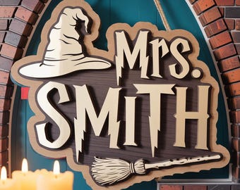 Personalised 3D Teacher Door Sign, Custom Name Wizard Teacher Sign, Classroom Decor, Teacher Door Hanger, Teacher Classroom Decor