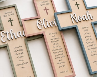 Personalized Wooden Cross, Baptism Gift for Boy Girl, Custom Christening Gift, Baby Dedication Keepsake, Bible Verse Nursery Decor