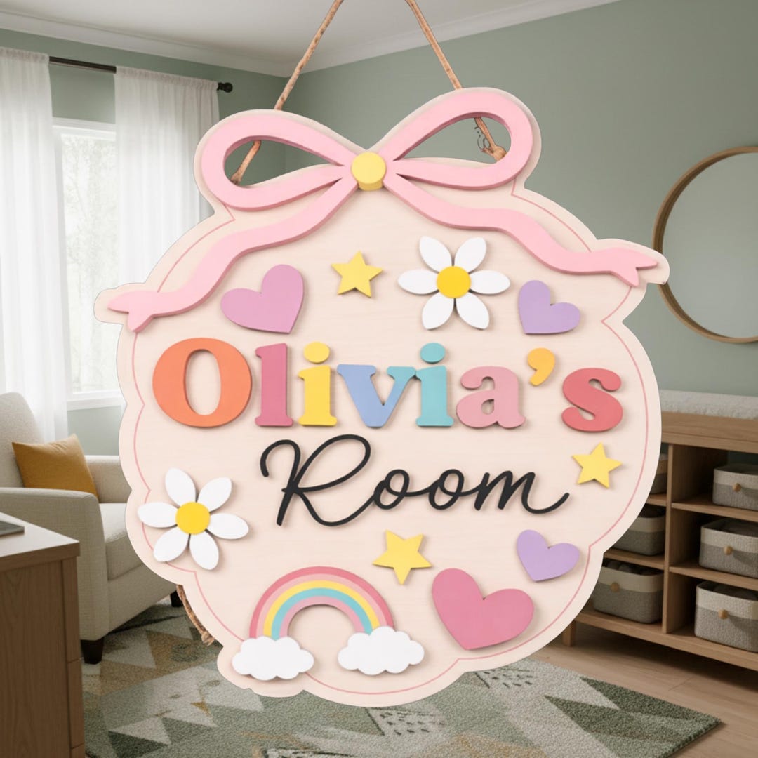 Personalized Girl Door Sign, Nursery Name Sign, Custom Floral Wall Sign ...
