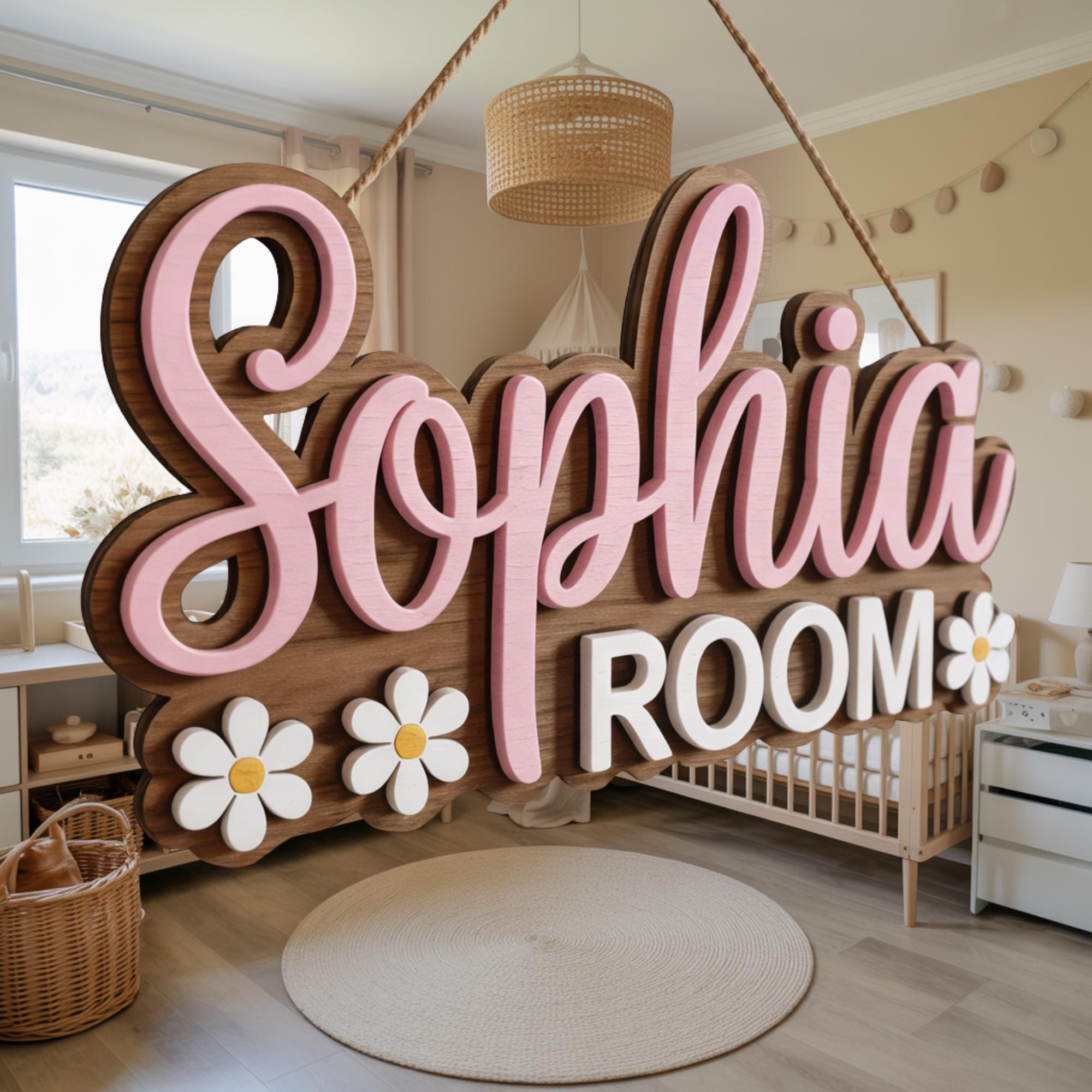 Name Sign Girl Rustic Rectangular Personalized Girly Name Door Sign, Custom Kids Name Sign, Nursery Wall ...