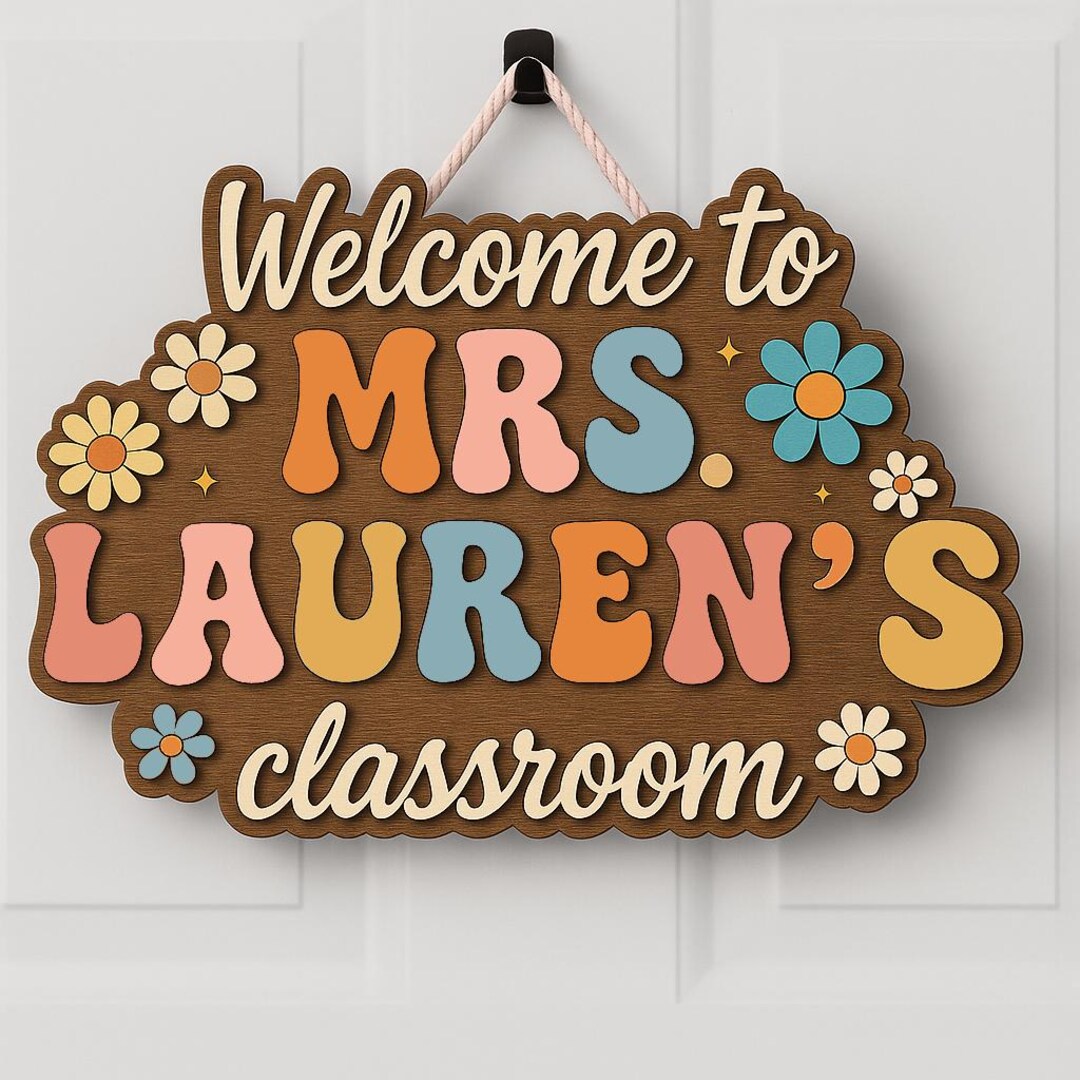 Personalized Classroom Door Sign, Custom Teacher Name Wooden Sign ...