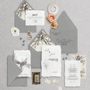 Florale Hochzeitseinladung Vorlage, Handgezeichnet, DIY Canva Einladen mit Antwortkarte (Digitaler Download)