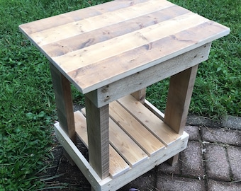 Re-purposed wood plank top end table, Rustic Wedding Gift, Anniversary Gift