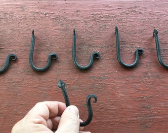 Hand Forged Iron Hooks. Set of 6. Free Shipping