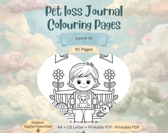 Feuilles d'exercices et pages à colorier sur la perte d'un animal de compagnie pour enfants PDF imprimables | Journal de deuil 8-10 ans | Livre de souvenirs pour animaux de compagnie | Coloriages pour enfants