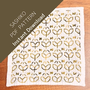 Hand Embroidery Pattern | Twin Leaves No.1 Sashiko | Modern Botanical DIY PDF