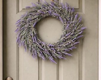 Lavender Farmhouse Wreath, Purple Floral Front Door Decor, Rustic Lavender Spring Summer Door Wreath