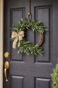 Olive Branch Farmhouse Wreath with Burlap Bow, Rustic Greenery Front Door Decor, Mediterranean Olive Door Wreath