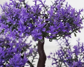 Árbol bonsái morado / Planta de lavanda artificial para decoración / Planta artificial de escritorio