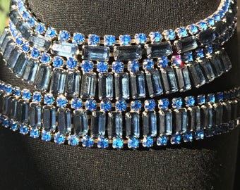 Vintage Blue Rhinestone Necklace and Bracelet Set